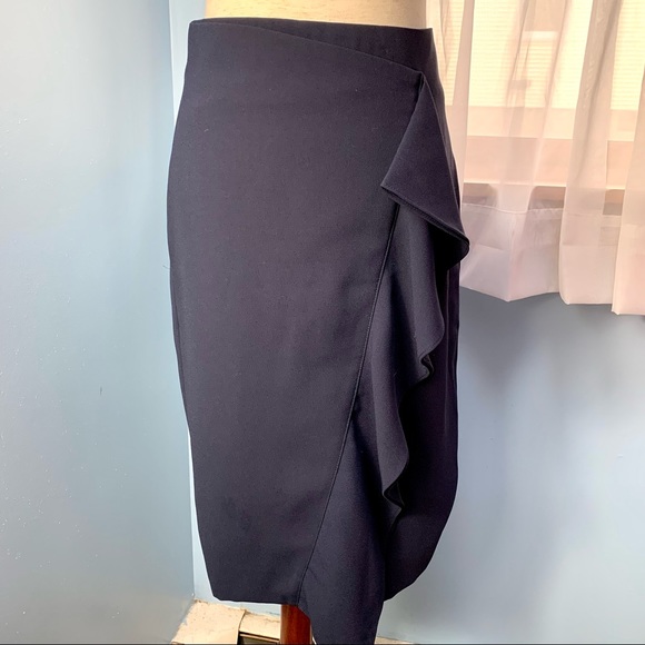 J. Crew Navy Ruffle Crepe Pencil Skirt - Picture 2 of 10